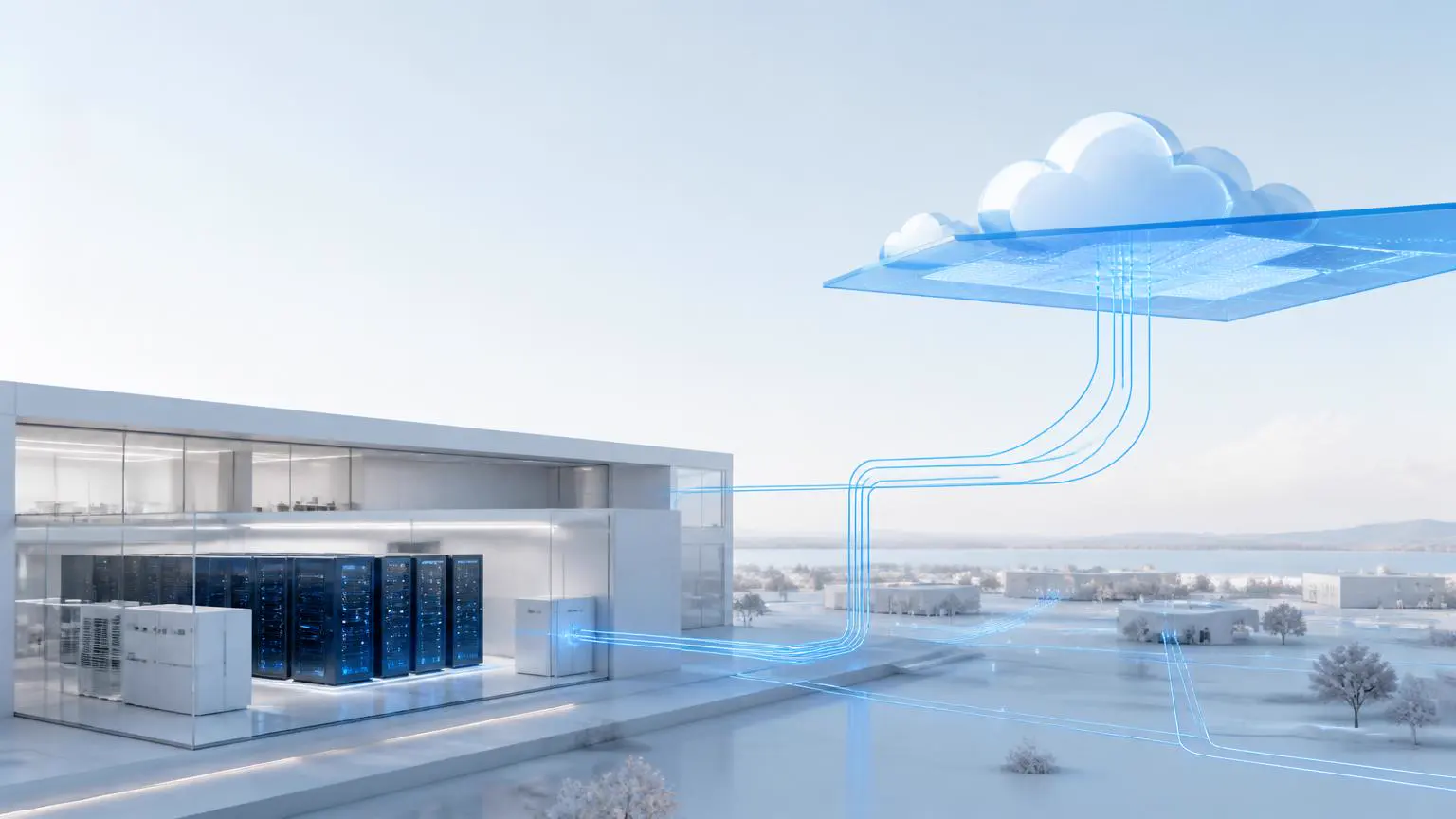Hybrid enterprise environment connecting on-premises infrastructure with cloud services and distributed offices.